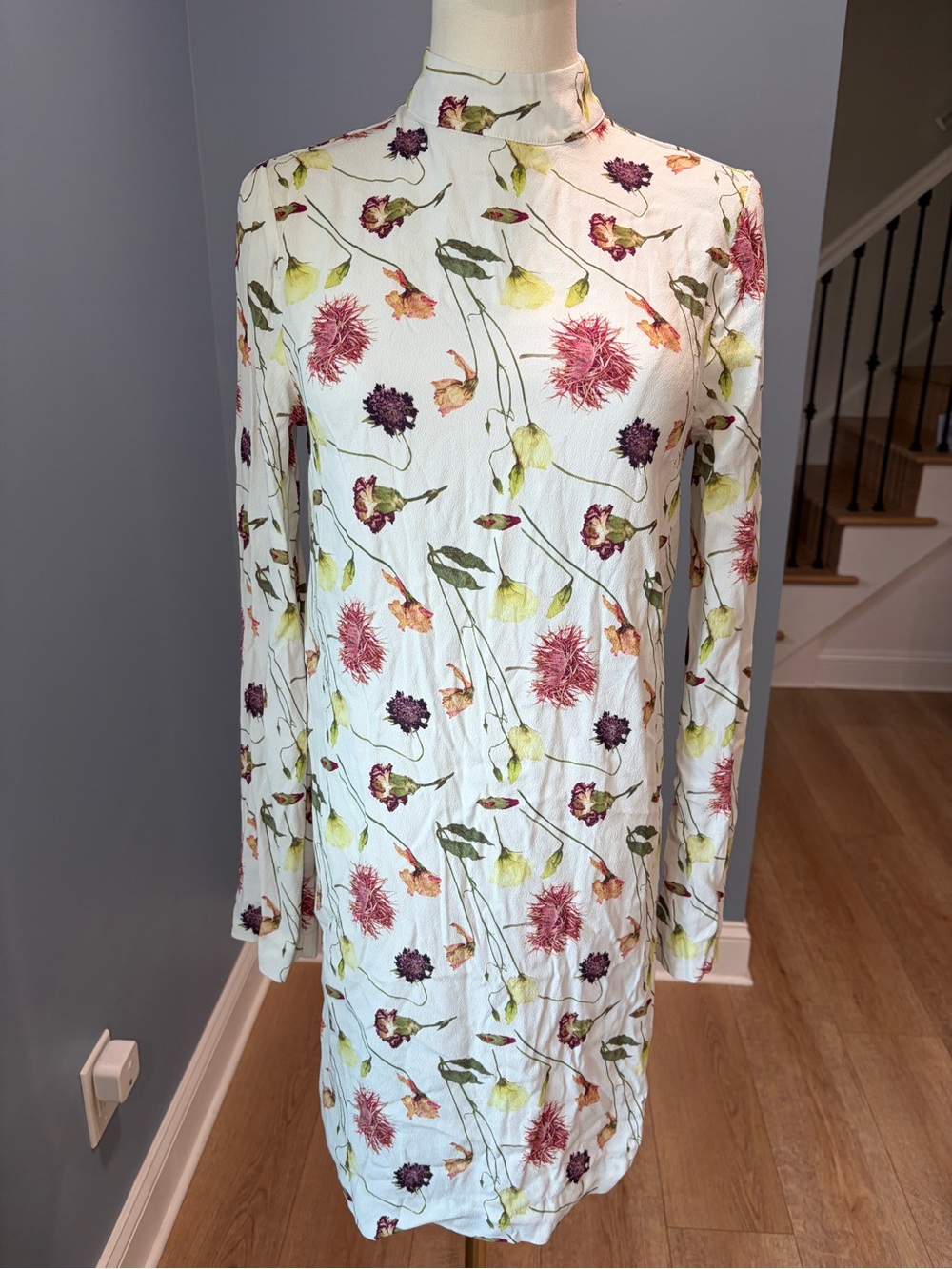 & Other Stories Los Angeles Atelier Floral Mock Neck Open Back Mini Dress US 6